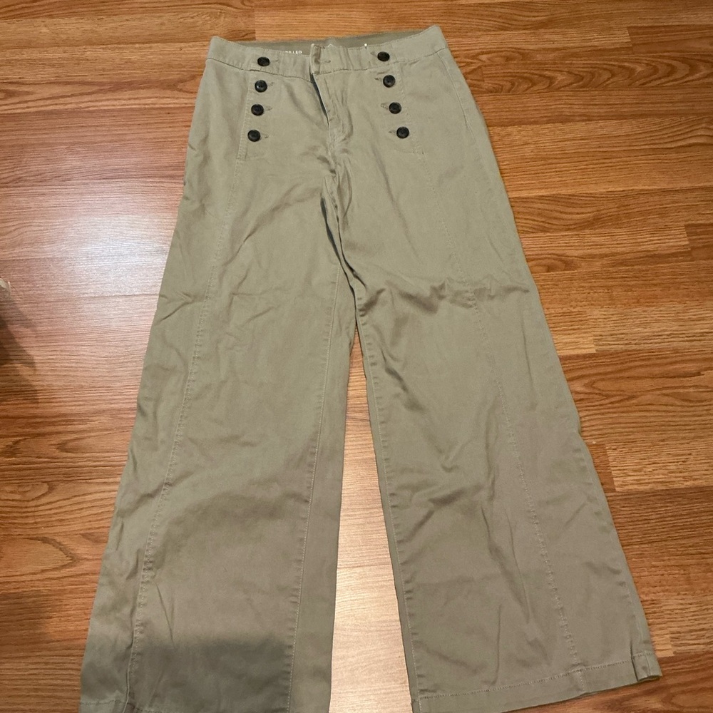 St. John’s bay Khaki Wide-Leg Pants with Button Detail